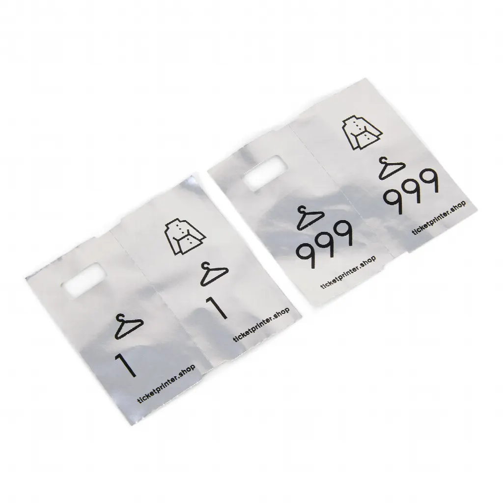 1000 pre-printed cloakroom tickets, mirror silver