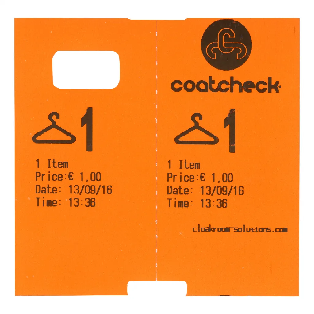Coatcheck ticket rolls, 14x 325 tickets, with mixed colours
