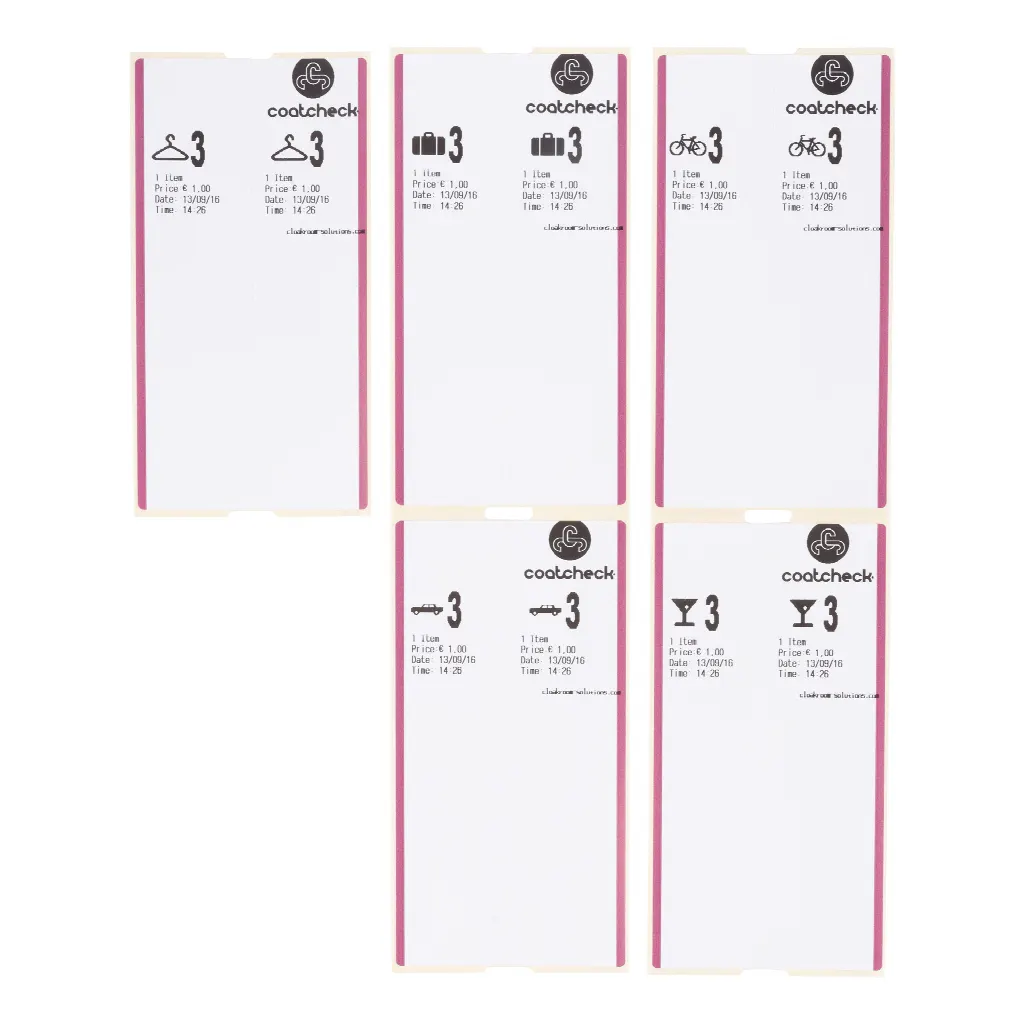 Coatcheck luggage label, 14 x160 tickets, white/purple