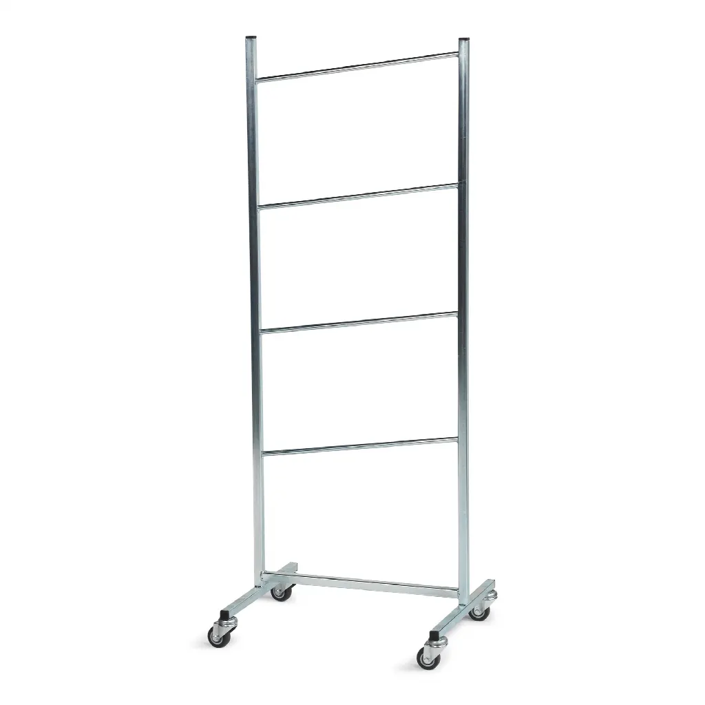 Mobile zinc stand for empty hangers.