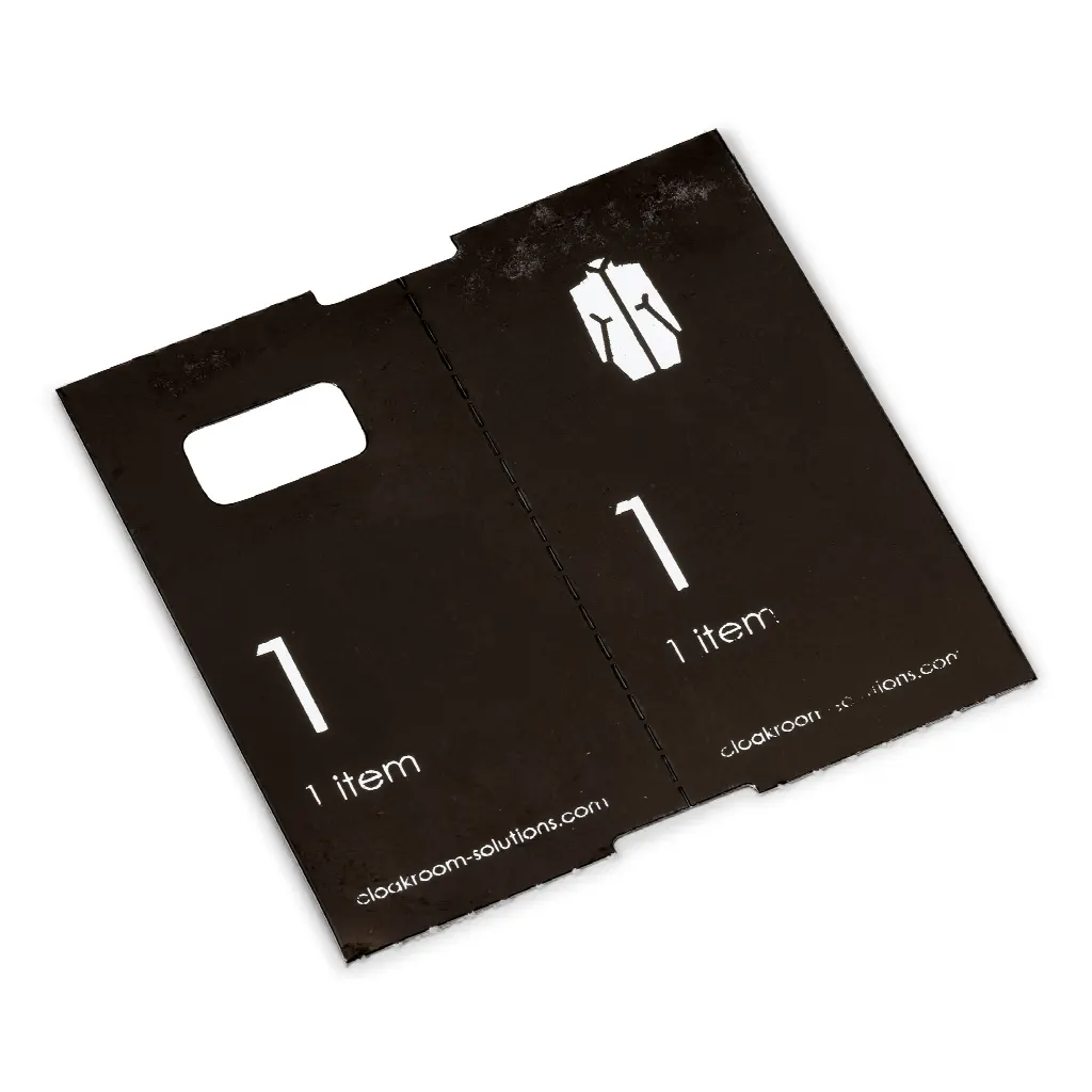 Luxury paper cloakroom tags, black with silver print, 1-500
