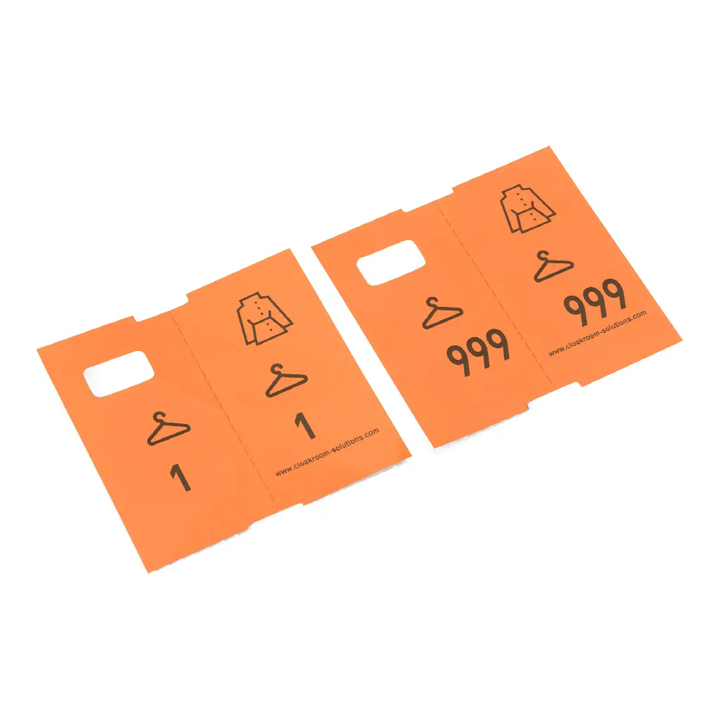 1000 pre-printed cloakroom tags, orange